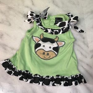 mudpie baby • mint green ruffled cow tank 12-18m